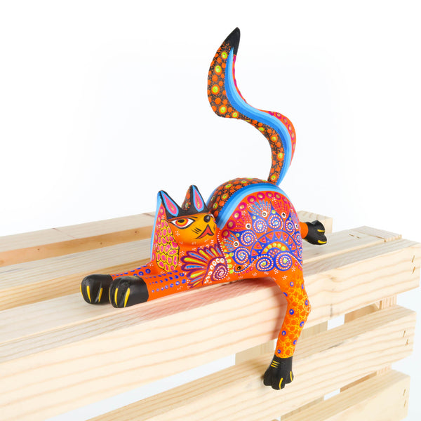 Shelf Sitting Cat (Orange) - Oaxacan Alebrije Wood Carving