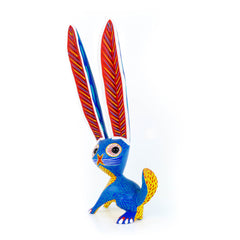 メキシコ オアハカ ウッドカービング うさぎ Arsenio Morales 1 Big Eared Rabbit (Blue) - Oaxacan Alebrije Wood Carving