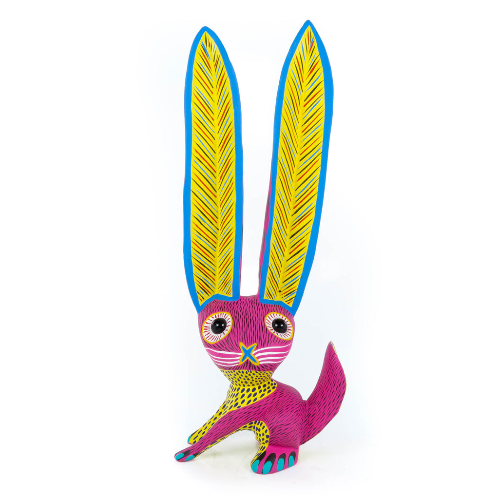 Big Eared Rabbit (Fuschia) - Oaxacan Alebrije Wood Carving