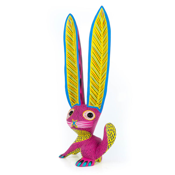 Big Eared Rabbit (Fuschia) - Oaxacan Alebrije Wood Carving