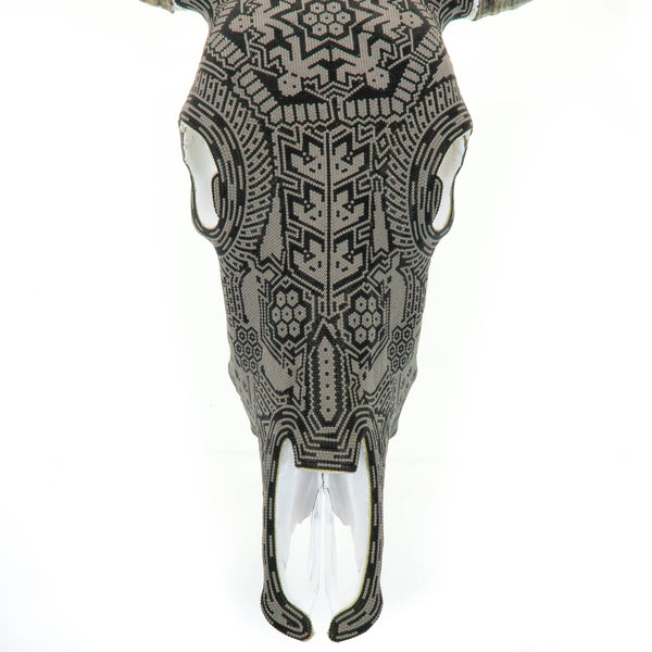 (1)Huichol Beaded Bull Skull Wall Mount Mexican Folk Art