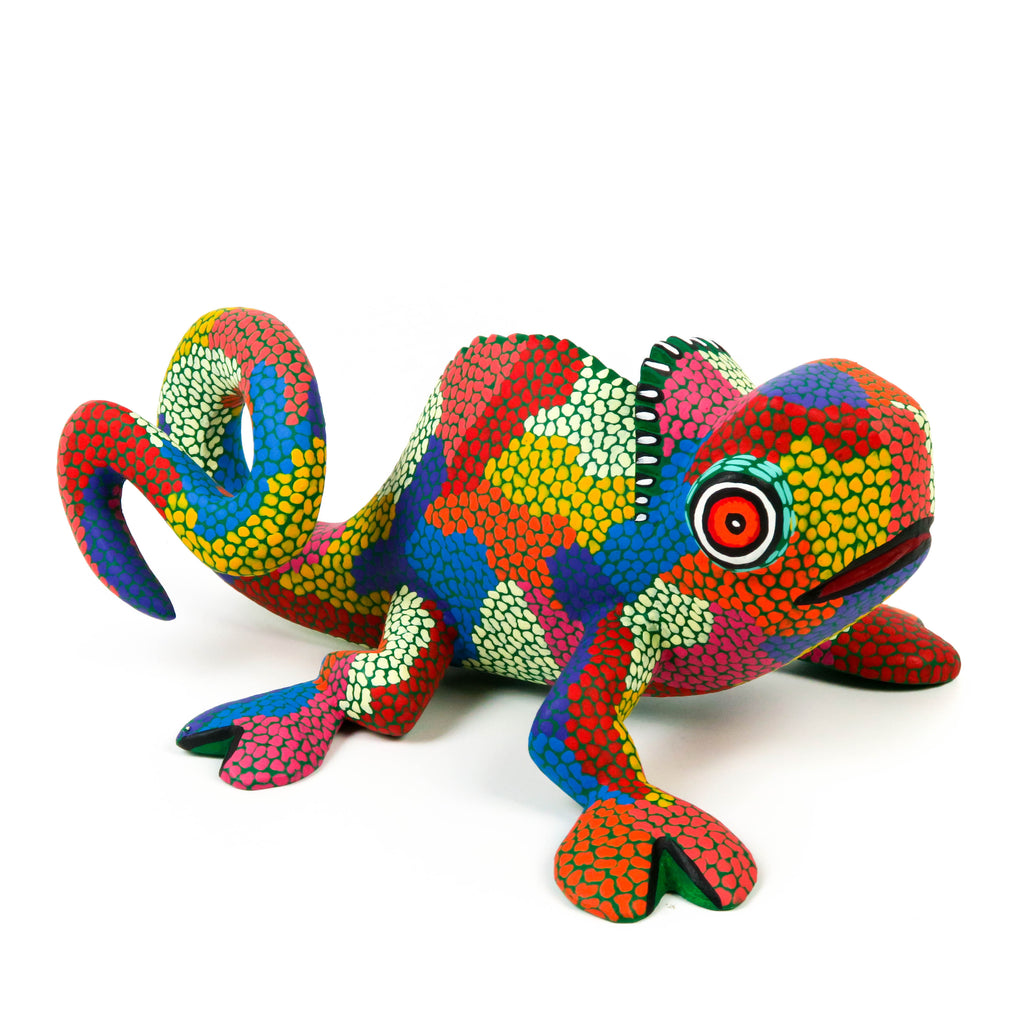 Colorful Chameleon - Oaxacan Alebrije Wood Carving Sculpture - Eleazar Morales - VivaMexico.com