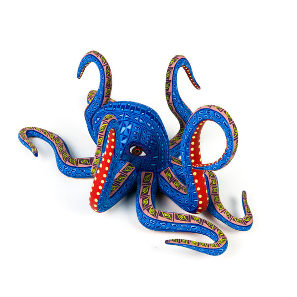 Blue Zapotec Octopus - Oaxacan Alebrije Wood Carving - VivaMexico.com