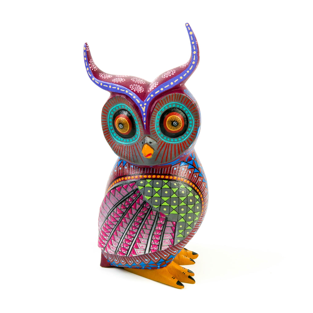 Vibrant Owl - Oaxacan Alebrije Wood Carving - VivaMexico.com