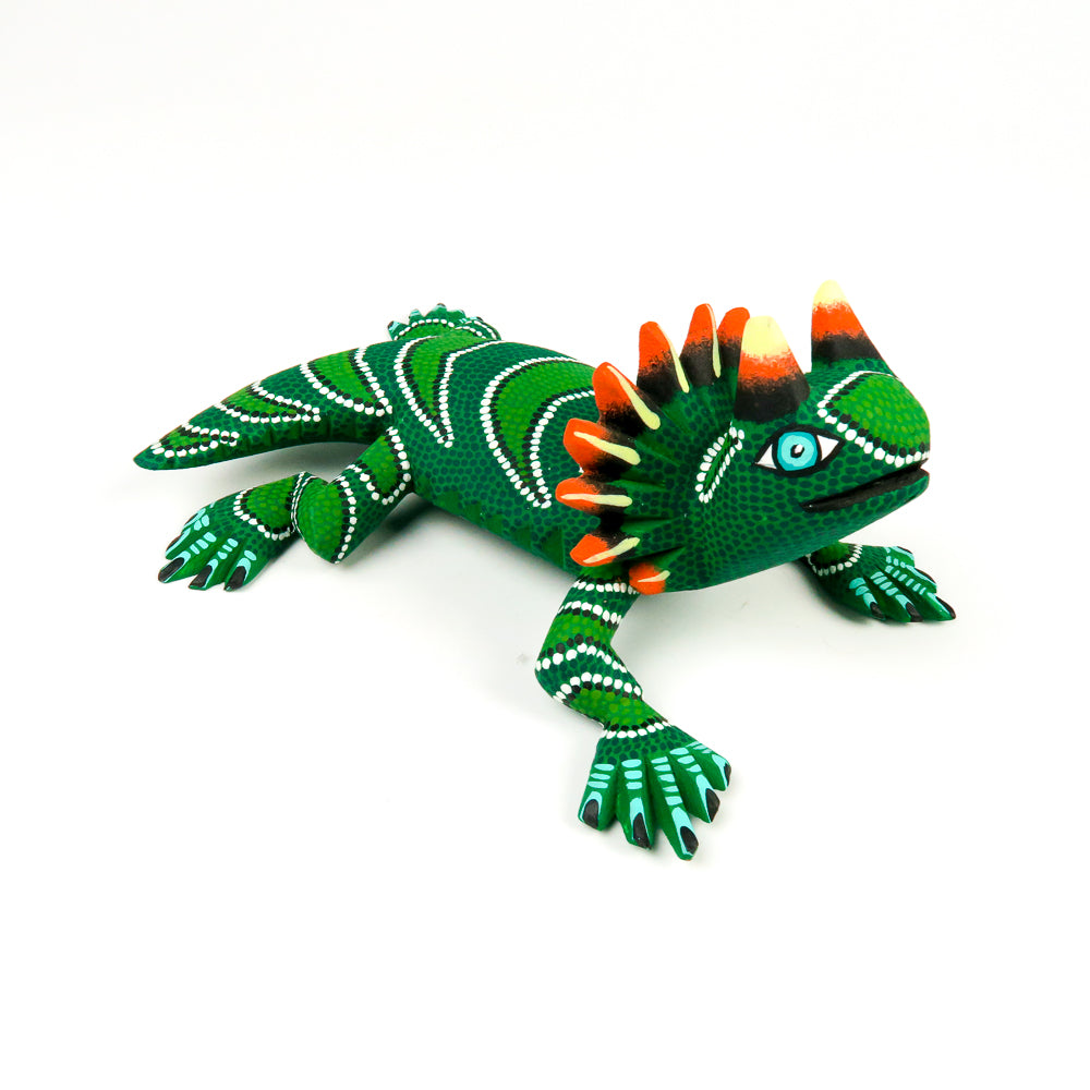Green Horned Lizard - Oaxacan Alebrije Wood Carving - VivaMexico.com