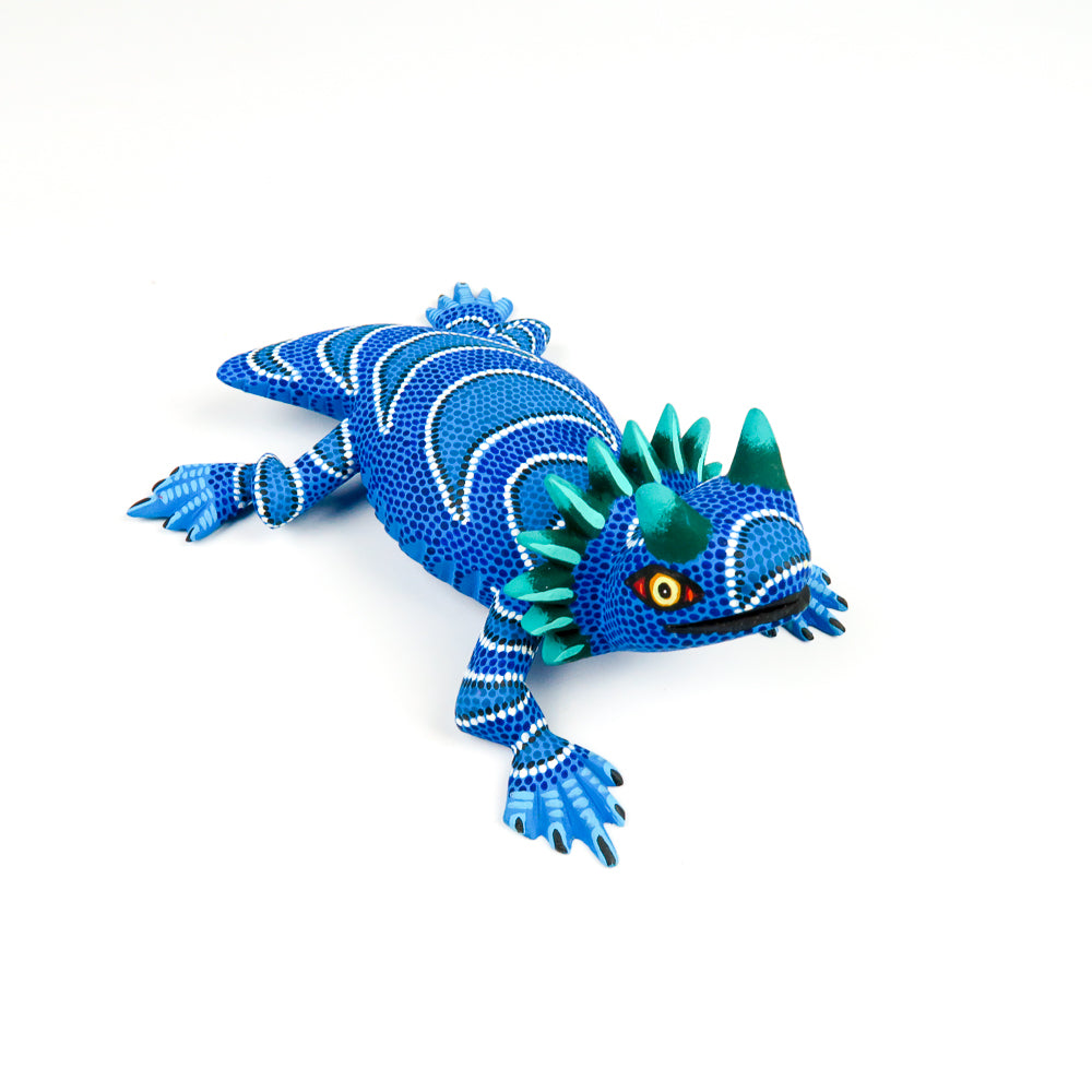 Blue Horned Lizard - Oaxacan Alebrije Wood Carving - VivaMexico.com