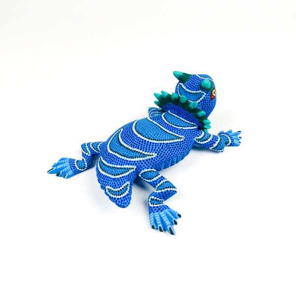 Blue Horned Lizard - Oaxacan Alebrije Wood Carving - VivaMexico.com