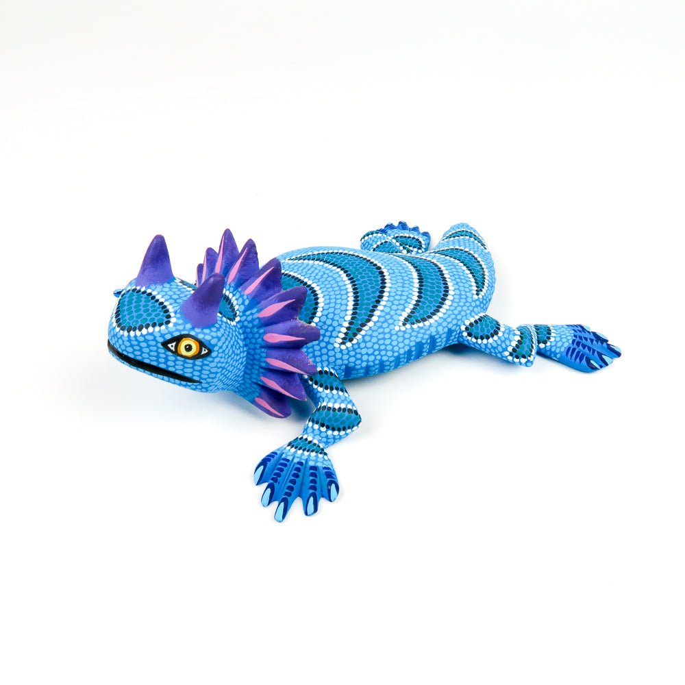 Sky Blue Horned Lizard - Oaxacan Alebrije Wood Carving - VivaMexico.com