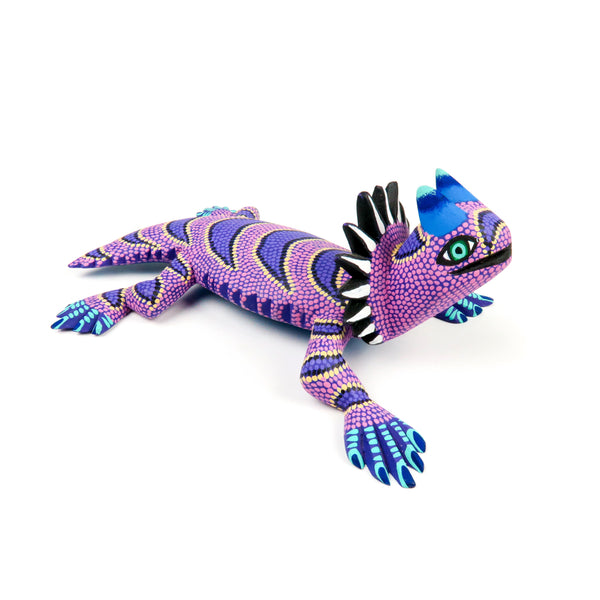 Vibrant Purple Horned Lizard - Oaxacan Alebrije Wood Carving - VivaMexico.com