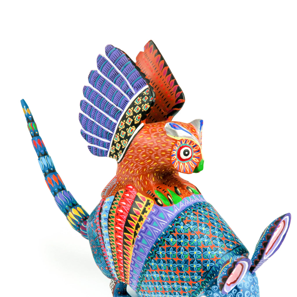 Owl Armadillo fusion Alebrije Oaxacan Wood Carving by Mexican Artist