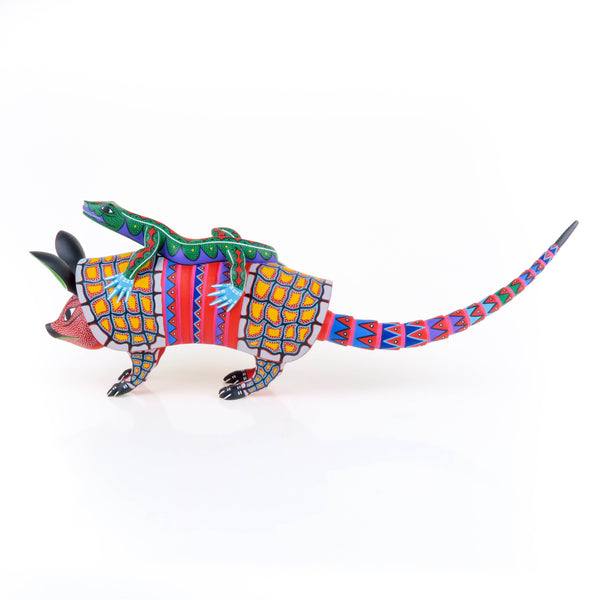 Armadillo With Passenger Iguana - Oaxacan Alebrije Wood Carving