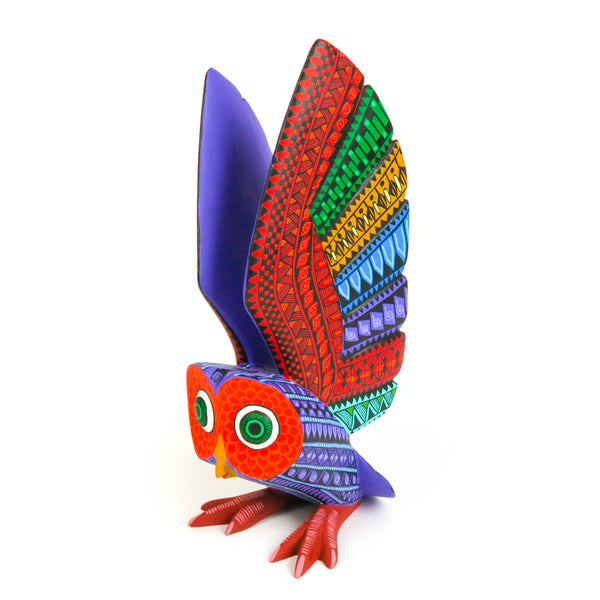 Vibrant Zapotec Owl - Oaxacan Alebrije Wood Carving - VivaMexico.com