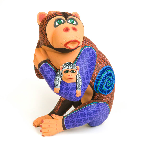 Masterpiece Monkey With Baby - Oaxacan Alebrije Wood Carving - VivaMexico.com
