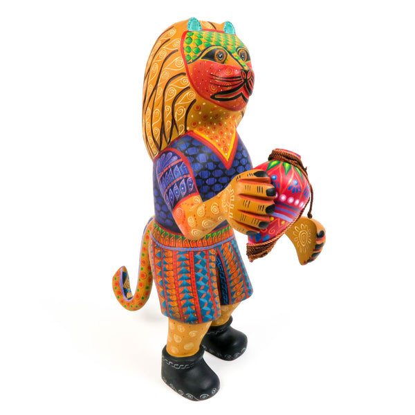 Lion With Spinning Top - Oaxacan Alebrije Wood Carving - VivaMexico.com