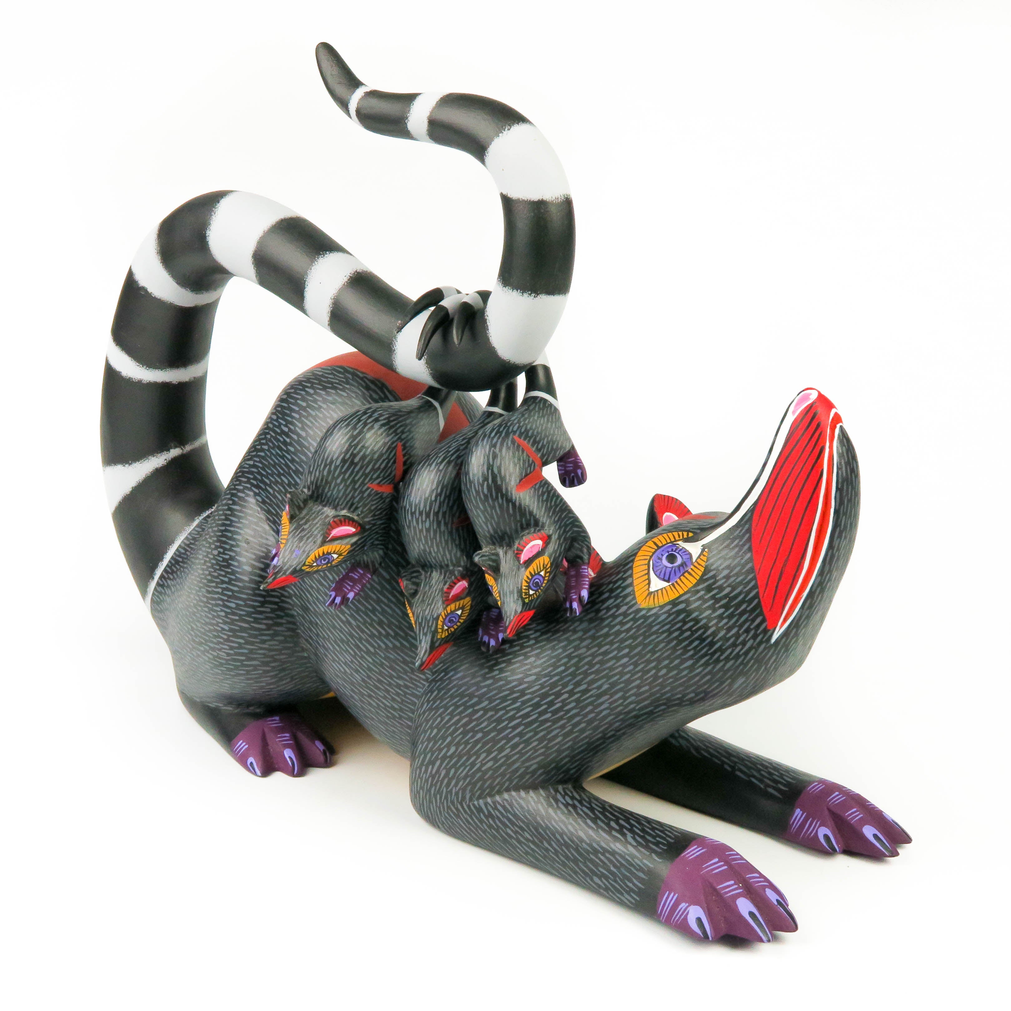 Black Opossum Family - Oaxacan Alebrije Wood Carving Mexican Folk