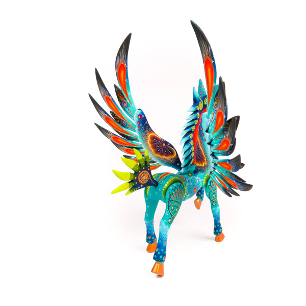 Masterpiece Turquoise Pegasus Horse - Oaxacan Alebrije Wood Carving - VivaMexico.com