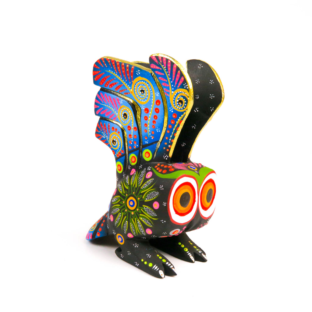 Black Owl - Oaxacan Alebrije Wood Carving Mexican Folk Art Sculpture - VivaMexico.com