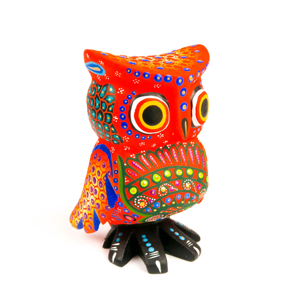 Orange Owl - Oaxacan Alebrije Wood Carving - VivaMexico.com