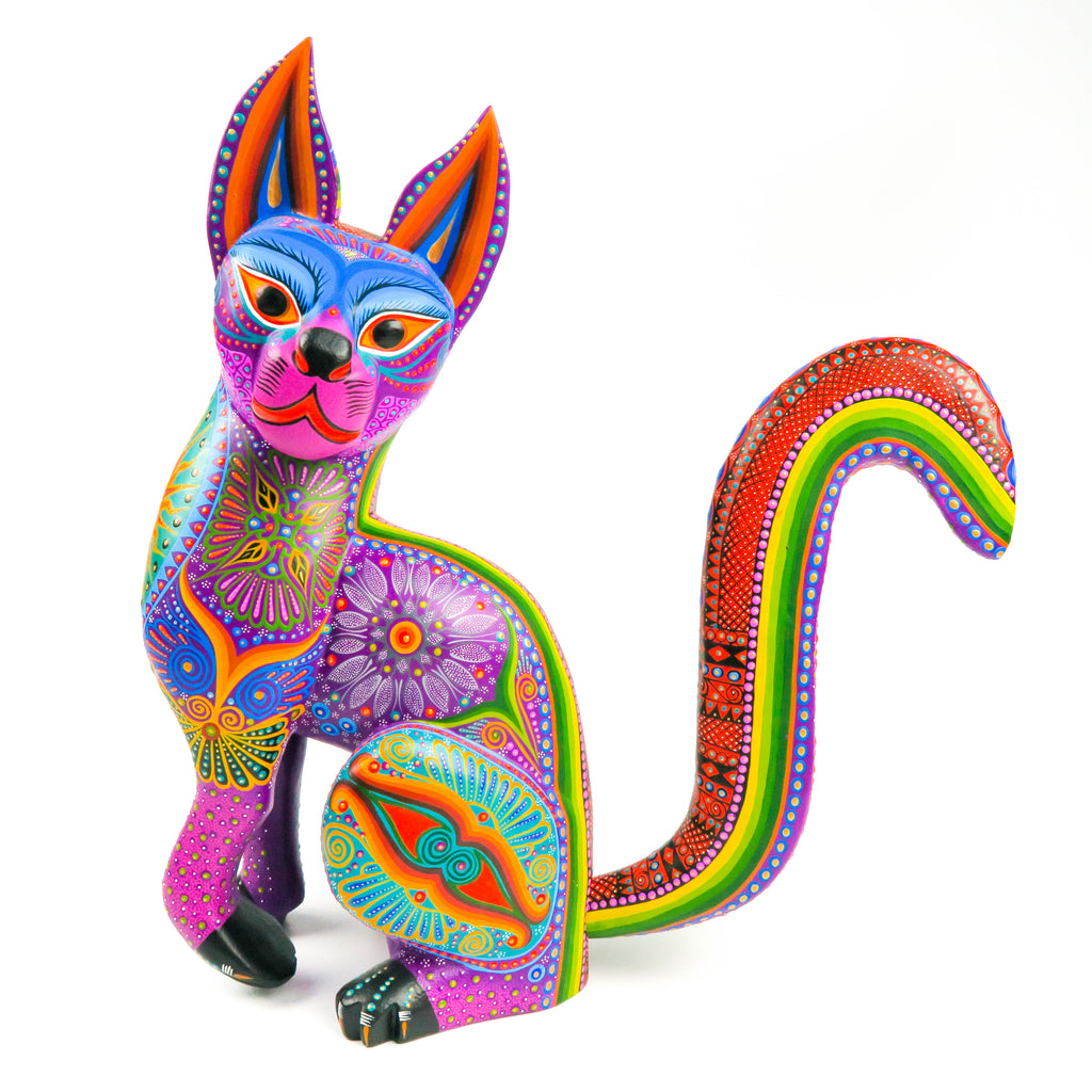 Purple Cat - Oaxacan Alebrije Wood Carving - VivaMexico.com