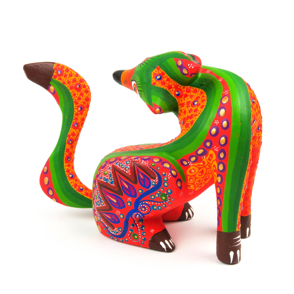 Orange Coyote - Oaxacan Alebrije Wood Carving Mexican Folk Art Sculpture - VivaMexico.com