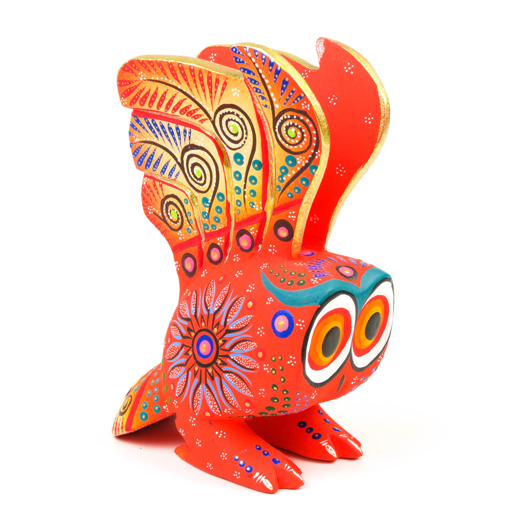 Orange Owl - Oaxacan Alebrije Wood Carving Mexican Folk Art Sculpture - VivaMexico.com