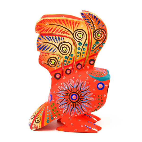 Orange Owl - Oaxacan Alebrije Wood Carving Mexican Folk Art Sculpture - VivaMexico.com