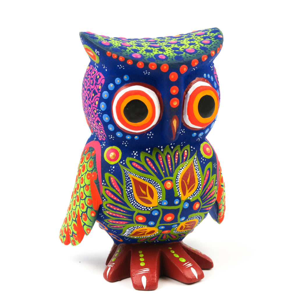 Blue Chubby Owl - Oaxacan Alebrije Wood Carving Sculpture - VivaMexico.com
