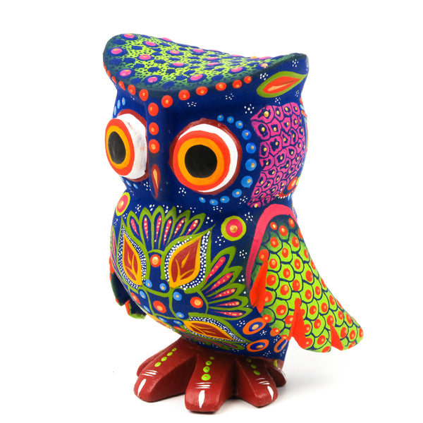 Blue Chubby Owl - Oaxacan Alebrije Wood Carving Sculpture - VivaMexico.com