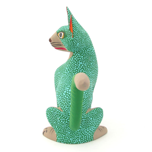 Green Cat Alebrije Wood Carving - Viva Mexico - Fine Mexican Art