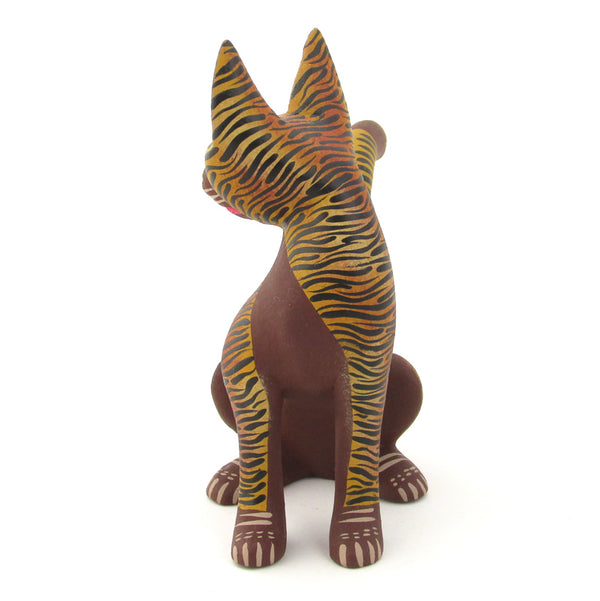 Striped Cat Alebrije Wood Carving - Viva Mexico - Fine Mexican Art