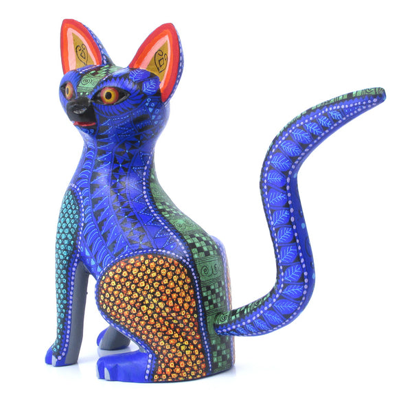 Elegant Blue Cat - Oaxacan Alebrije Wood Carving - Viva Mexico - Fine Mexican Art
