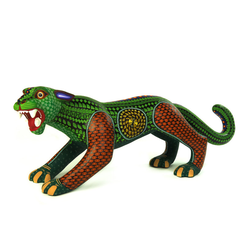 Green Jaguar Masterpiece - Oaxacan Alebrije Wood Carving - Viva Mexico - Fine Mexican Art