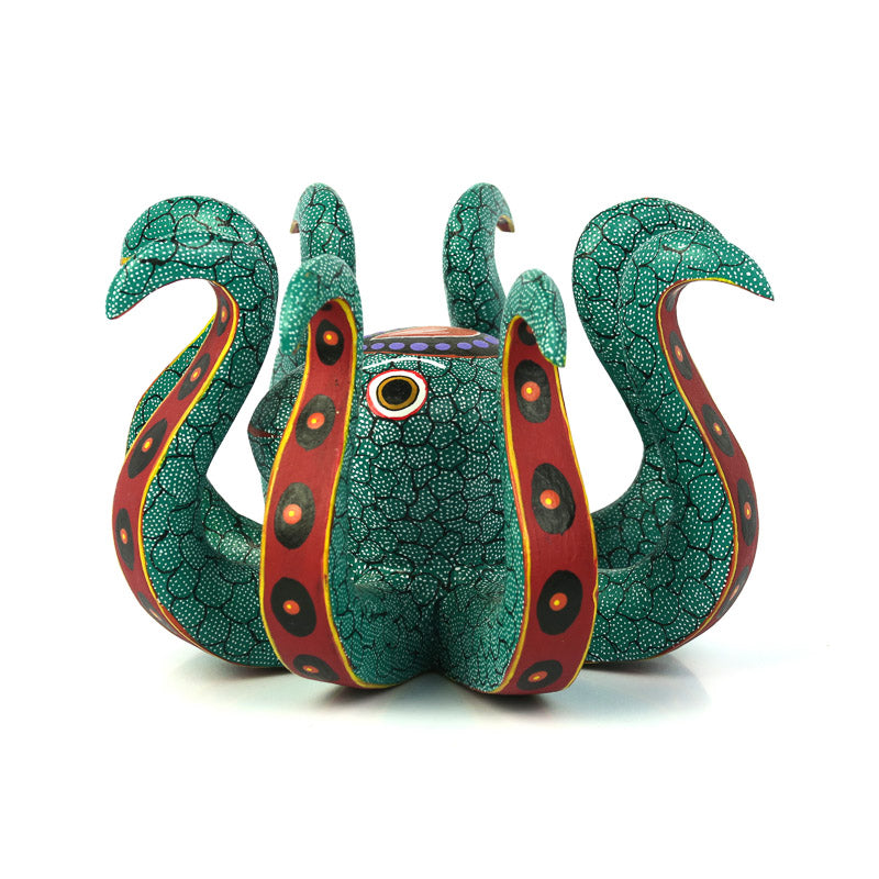 Green Octopus - Oaxacan Alebrije Wood Carving - VivaMexico.com