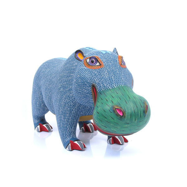 Blue Hippopotamus - Oaxacan Alebrije Wood Carving - Viva Mexico - Fine Mexican Art