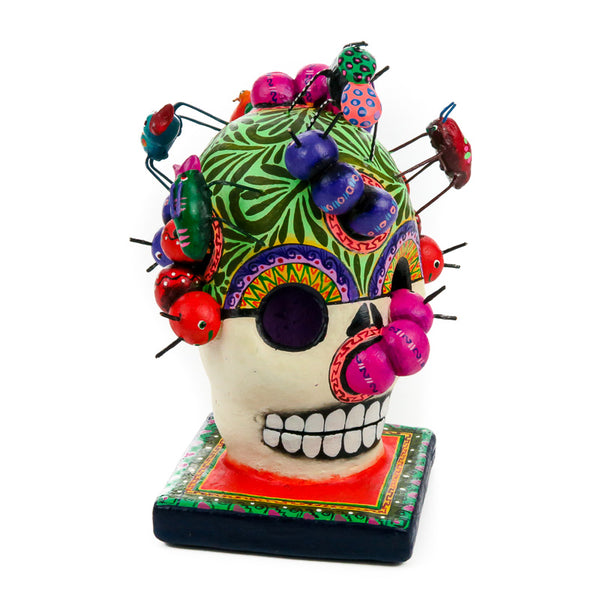 Dia De Los Muertos Clay Folk Art - Skull With Insects - VivaMexico.com
