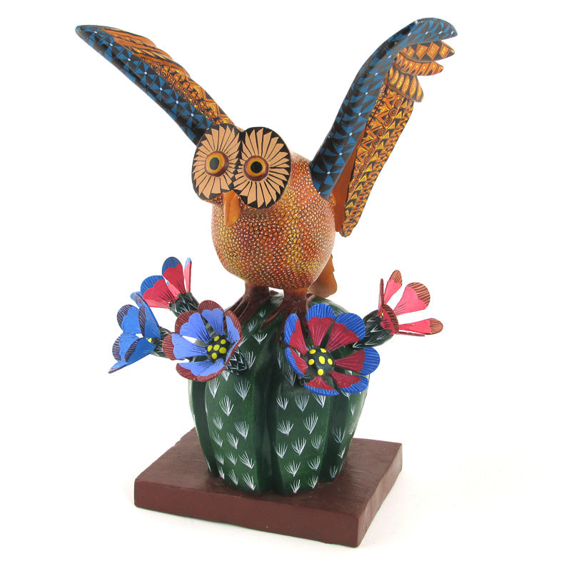Owl On Cactus - Oaxacan Alebrije Wood Carving - Viva Mexico - Fine Mexican Art
