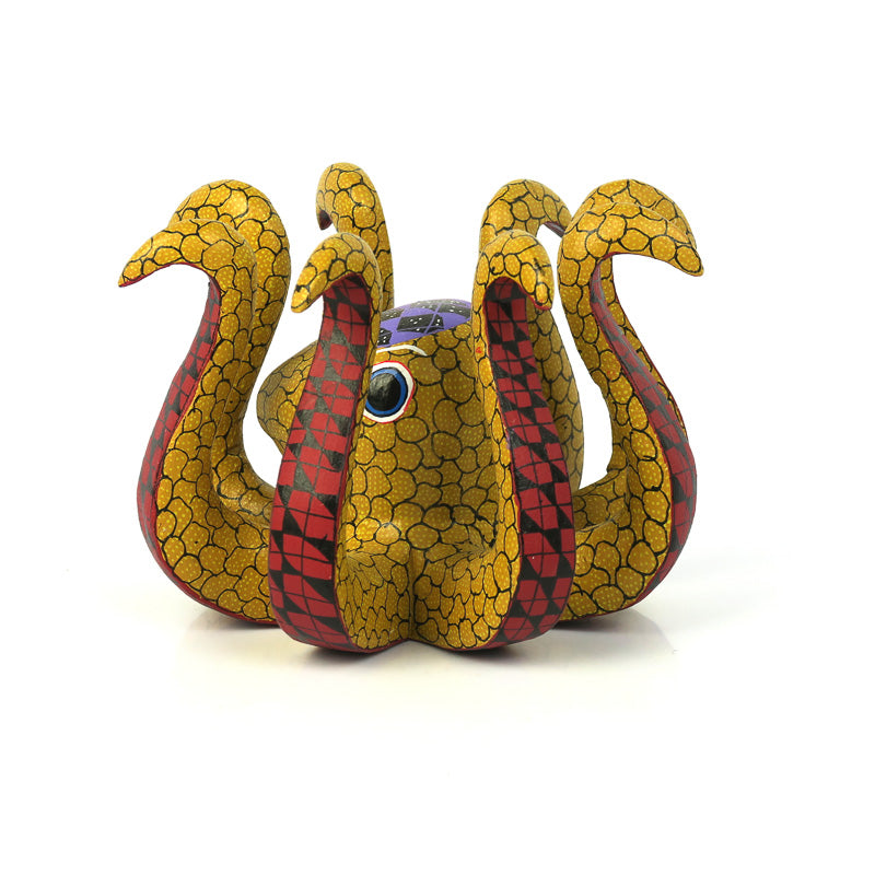 Yellow Octopus - Oaxacan Alebrije Wood Carving - VivaMexico.com