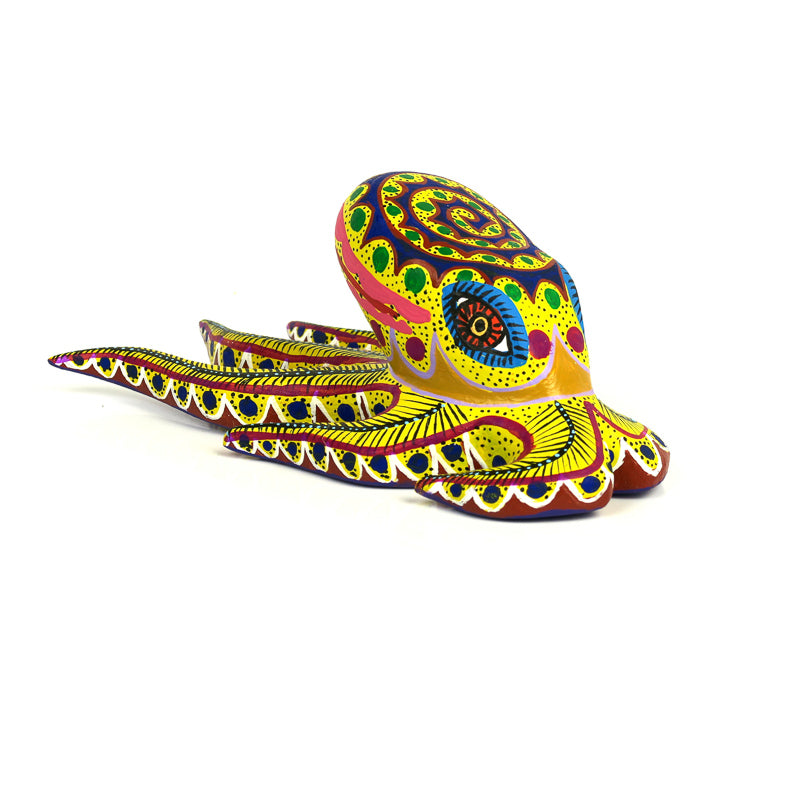 Yellow Octopus - Oaxacan Alebrije Wood Carving (Lauro Ramirez) - VivaMexico.com