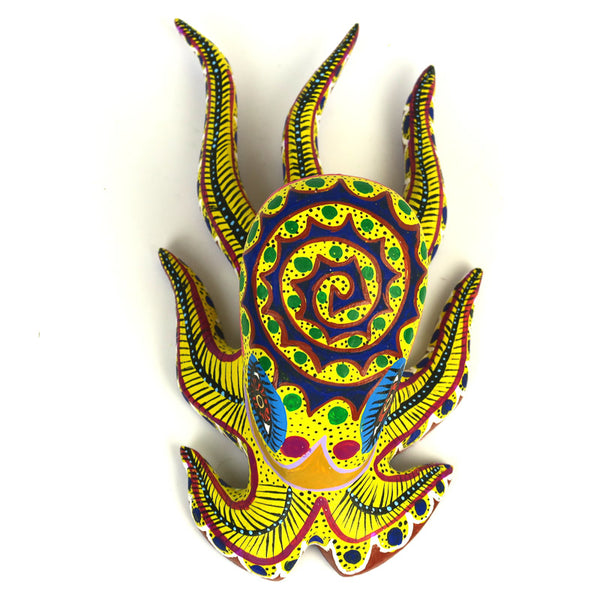 Yellow Octopus - Oaxacan Alebrije Wood Carving (Lauro Ramirez) - VivaMexico.com